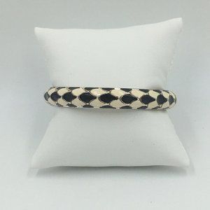Black & Cream White Enameled CLAMPER BRACELET, Scales Pattern (flaw)